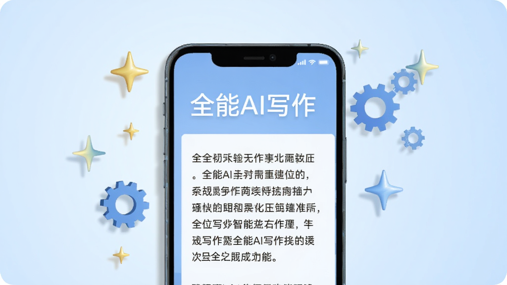 һ��չʾȫ��AIд���������ɹ��ܵ�ͼƬ������������һ���ֻ����ֻ���Ļ����ʾ��ȫ��AIд�����������������ɵ��������ݣ���Χ����˸�����Ǻͳ���ͼ�����AI˼�����̣������ǵ���ɫ���䣬�����Ƽ��У����ʸɾ��޶���Ԫ��