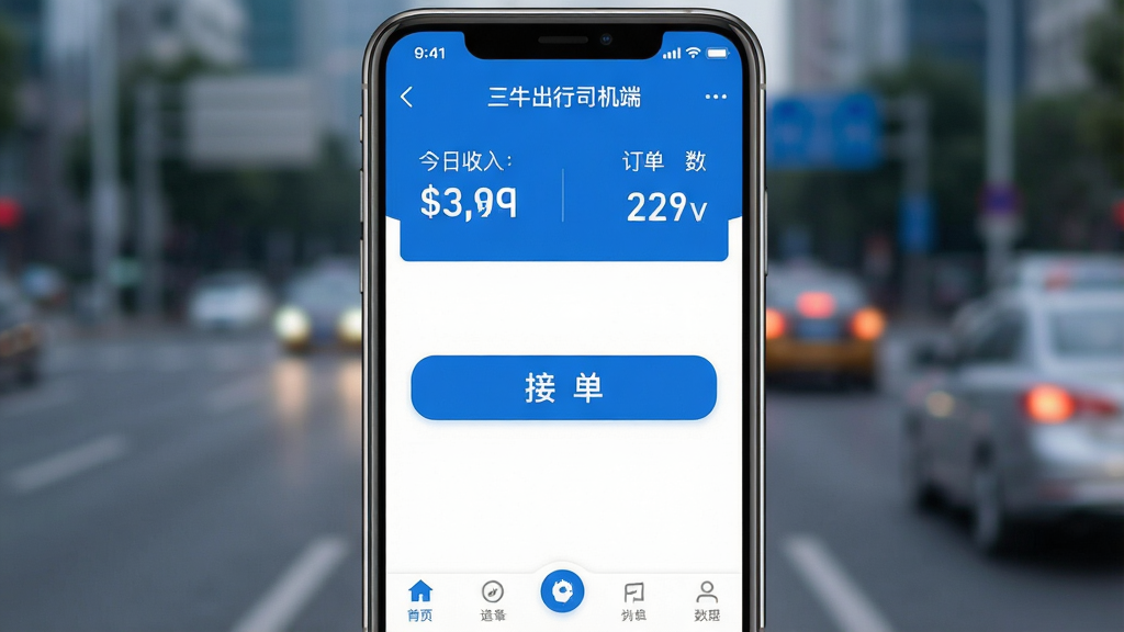 һ���ֻ���Ļ��д�����������ǡ���ţ����˾���ˡ�APP�������棬�����ǳ��е�·���黯���棬�����Ϸ���ʾ�Ž���������Ͷ����������м�����Ŀ�Ľӵ���ť���ײ��ǵ������������������ˣ�ɫ��������Ϊ���������������޶���Ԫ�ء�