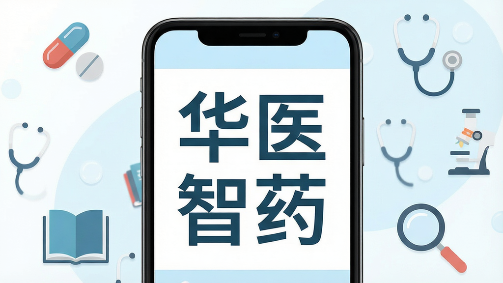һ��չʾҽҩѧϰ���ֻ�Ӧ�ý����ͼƬ�������������ֻ���Ļ����Ļ����ʾ�š���ҽ��ҩ���ĸ����֣����汳���Ǹɾ��İ�ɫ�͵���ɫ����Ļ��Χ������һЩҽѧͼ����ҩ�衢���������鱾�ͷŴ󾵣����������ִ�����ƽ����ƣ����������ɾ����޶���Ԫ��