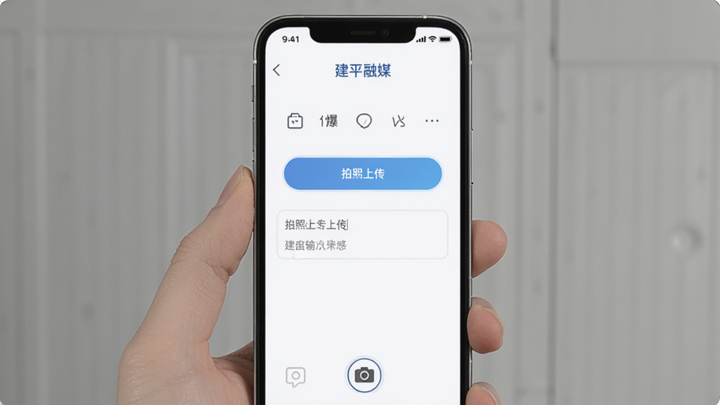 һ��չʾ��ƽ��ýAPP�����ϴ������ͼƬ�������������ֻ���Ļ����Ļ����ʾ����ƽ��ý�������ϴ���ť����������򣬲��־��У��Ű��࣬����ִ���ϸ����ʾ���ͼ�꣬���ʸɾ��޶���Ԫ��