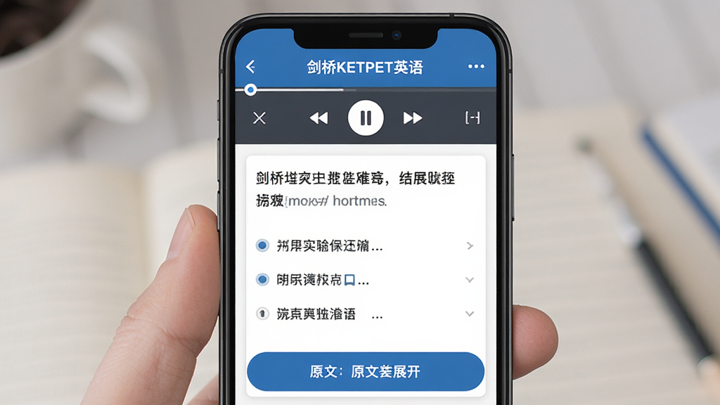 һ��չʾ������KETPETӢ�App��������ϰ�������ϸͼƬ���������ֻ���Ļ������Ϊ�Ϸ����������������м���������Ŀ��ѡ��·���ԭ��չ����ť���Ű���������Ϊרעѧϰ��Ӧ�ý��棬ϸ���ϲ��Ű�ťͻ�������ֶԱ����������ʸɾ��޶���Ԫ��