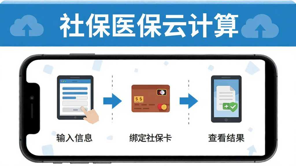 �籣ҽ���Ƽ��� ����ָ�����棬����չʾ�ֻ���Ļ�ϵķֲ�����ͼʾ����һ��������Ϣ���ڶ������籣�����������鿴�����ÿ�����м�ͷָʾ�������С��籣ҽ���Ƽ��㡱��������ɫ�������죬����ƽ����ѧ�����ʸɾ��޶���Ԫ��