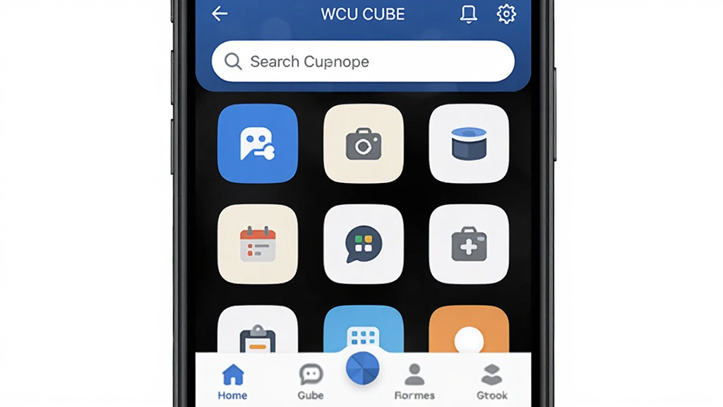 WCU CUBE ����������չʾ������Ϊһ�������ֻ���Ļ����Ļ����ʾ WCU CUBE Ӧ�õ���ҳ������Ϊ�������������в�����ͼ�����񣬵ײ����������Ű������򣬷���ִ���ƽ����ϸ��ͼ��Բ�����������ʸɾ��������޶���Ԫ��
