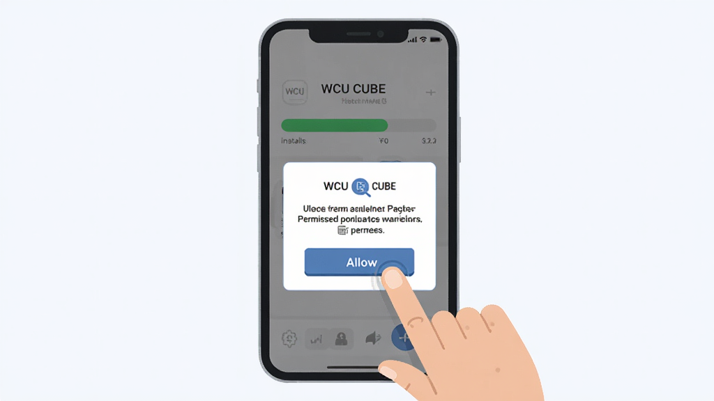 WCU CUBE ��װ��Ȩ������ʾ��ͼ������Ϊ�ֻ���Ļ��ʾ��װ��������Ȩ�����󵯴�������Ϊ������ʾ���Ű�����������ƽ���廭��ϸ�ڰ�����ָ���������ť�Ķ��������ʼ�����ˣ������ɾ��޶���Ԫ��