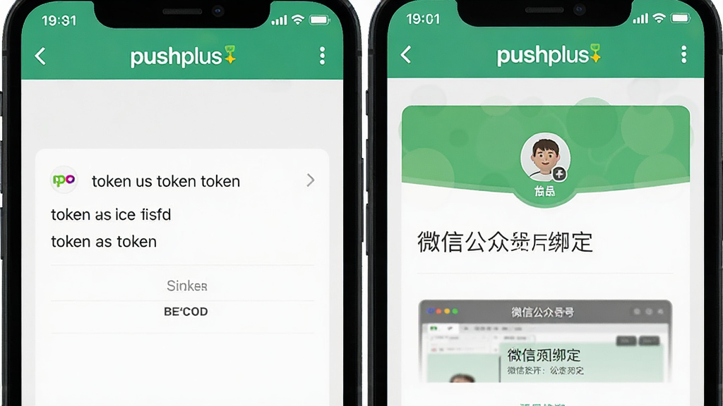 һ��չʾpushplus�������ò����ͼƬ���ֻ���Ļ��ʾtoken���ƽ����΢�Ź��ںŰ󶨽��棬��Ļ���С�pushplus�����������ַ�Ϊ���������֣��������ֱ�ۣ�ϸ����ȷ�����ʸɾ����޶���Ԫ�ء�