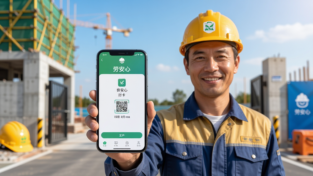 �Ͱ���App������ȫòչʾ��һλ���Ź�װ�Ľ�������΢Ц�ֳ��ֻ����ֻ���Ļ��������ʾ���Ͱ��ġ�App�Ŀ��ڴ򿨳ɹ�ҳ�棬����������Ĺ�����ں����죬���沼�־��У����дʵ��ů��ϸ�ڰ�����ȫñ�ʹ򿨶�ά��ͼ�꣬���ʸ���ɾ����޶���Ԫ��