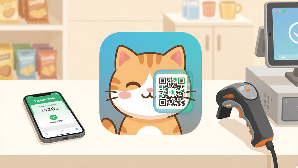 һ����ͼ�����������ǡ��������̼Ұ桱������ͼ�꣬ͼ����һ���ɰ���è��ͷ�������Ǯ���Ԫ�أ������Ǹɾ�����ı���������̨����������̨�Ϸ����ֻ���ɨ��ǹ���ֻ���Ļ��ʾ�տ�ɹ�����ɫ�Թ��ͽ��������ִ���ƽ����ɫ����ů������ϸ�����������ʸɾ��޶���Ԫ��
