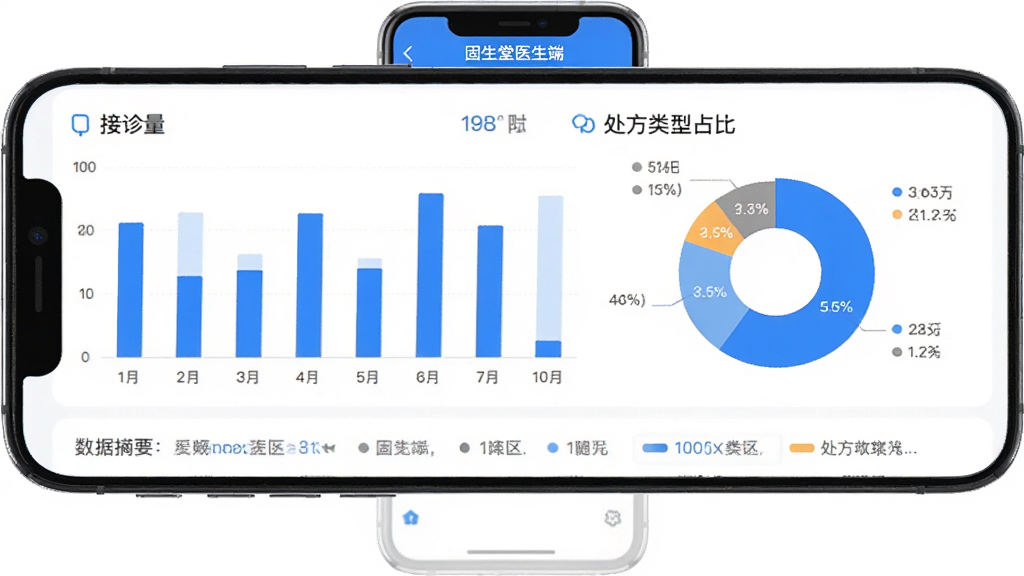 ������ҽ��������ͳ��ҳ�棬�ֻ���Ļ��ʾ��״ͼ�ͱ�״ͼ���ֱ�չʾ�������ʹ�������ռ�ȣ��·�������ժҪ���֣��������ִ���������ɫ�������С�������ҽ���ˡ�С�֣���������