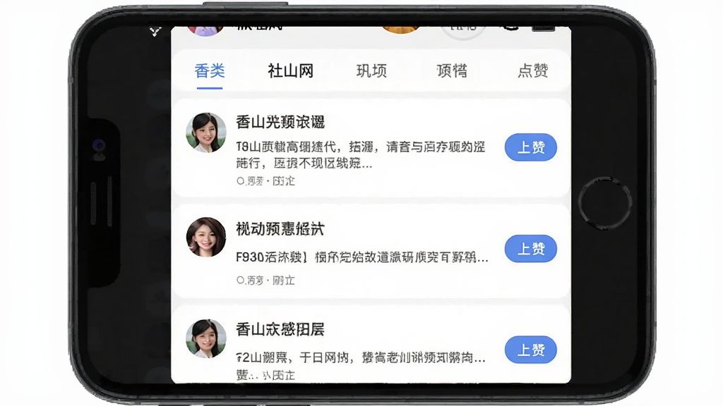��ɽ��APP������̳���棬�ֻ���Ļչʾ�����б����û�ͷ��ÿ�������б��⡢ժҪ�͵��ް�ť�������з����ǩ�����������룬����ƽ�������ʸɾ����޶���Ԫ��