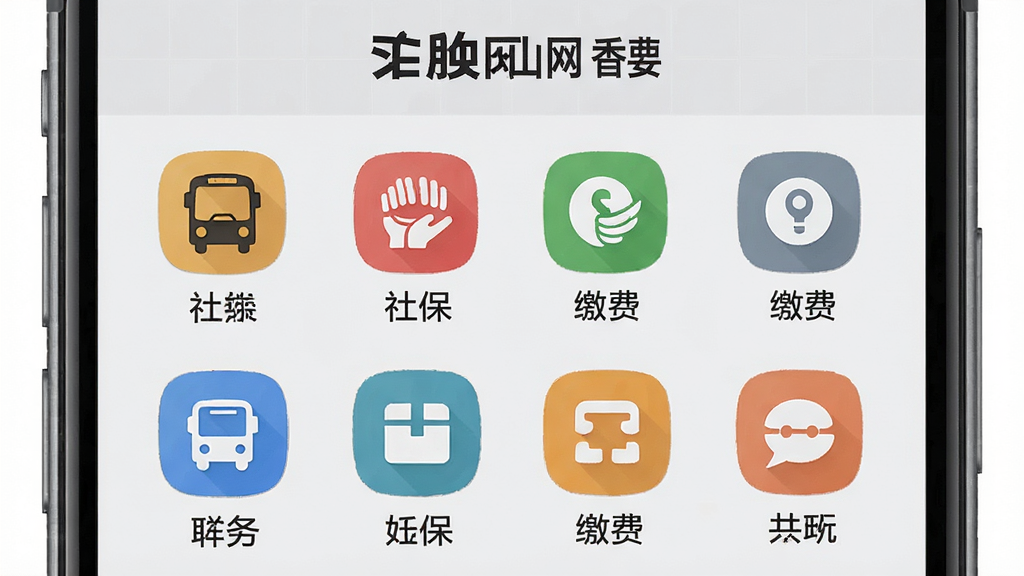 ��ɽ��APP�������ҳ�棬�ֻ���Ļչʾ����״����ͼ�꣬�����������籣���ɷѵȣ�ͼ�����ͳһ������ǳ��ɫ�����ֹ��������ʸɾ����޶���Ԫ��