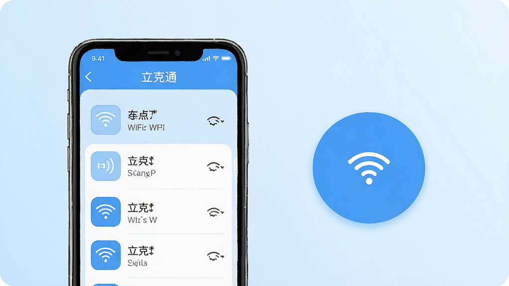 һ��չʾ�ֻ���������WiFi���̵Ĳ廭��������һ���ֻ���Ļ��ʾ������ͨ��APP����ɨ�踽����WiFi�źţ��б��������У��Ա���һ���������Ӱ�ť�������ǵ���ɫ���䣬��������죬���ʸɾ����޶���Ԫ��