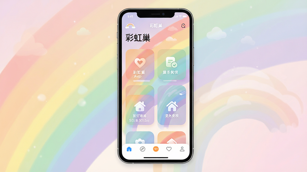 һ��չʾ���ʺ糲��App���Ľ�����ֻ�ģ��ͼ���ֻ���Ļ����ʾ���ʺ糲��App����ҳ������Ϊ���ʺ糲�������沼�ְ���������ڿ�Ƭ�͵ײ�����������������͵Ĳʺ�ɫ��������ִ���ƽ��ϸ������Բ�󣬻��ʸɾ����޶���Ԫ��