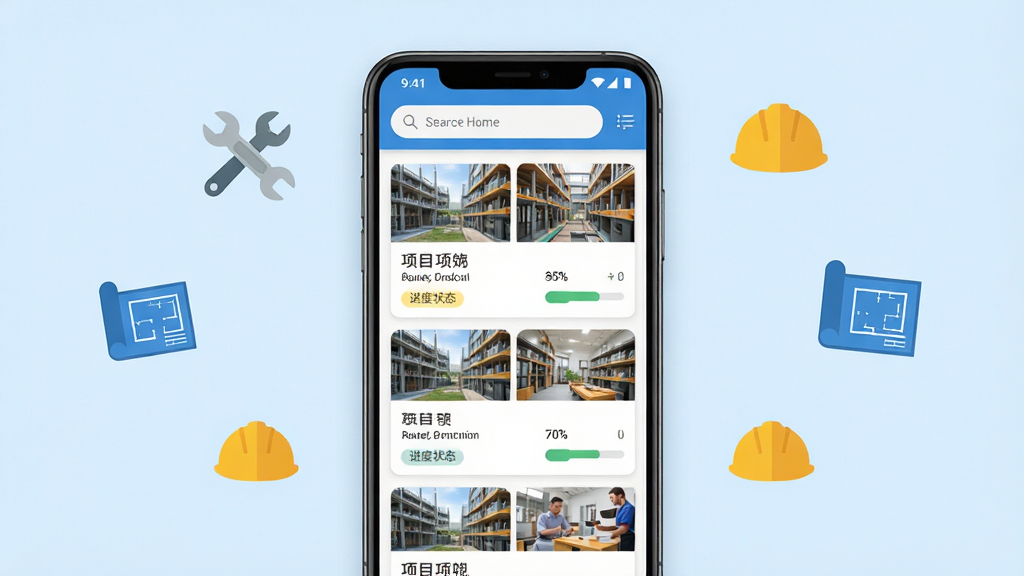 ��Ŀ�������������ȫò��һ���ִ���Լ���İ�׿�ֻ�Appչʾҳ�档����������һ���ֻ����ֻ���Ļ��ʾ����Ŀ������ҳ�����������������м��Ǹ��ֹ�����Ŀ�Ŀ�Ƭ�б���ÿ����Ƭ������Ŀ���ơ��ص㡢����״̬��ǩ�������Ǹɾ���ǳ��ɫ���䣬��ΧƯ����һЩ����ͼ������֡���ȫñ��ͼֽ�ı�ƽ��Сͼ�ꡣ�������ִ�����ƽ�����������ʸɾ����޶���Ԫ�ء�