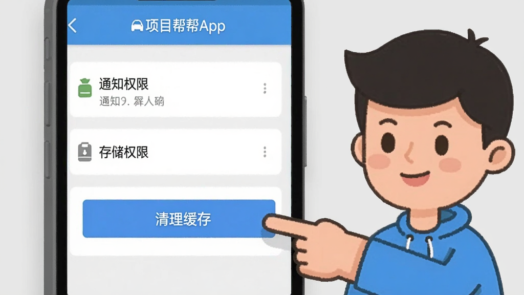 ��Ŀ���App���ֻ��ϵ�����ҳ���ͼ��չʾ֪ͨȨ�ޡ��洢Ȩ�޺ͻ�������ѡ��ֻ���Ļ�Ա���һ����ͨ��������ָ����Ļ�ϵġ��������桱��ť��������ǳ��ɫ������ƽ�����������������ֱ�ǩ��ȷ��