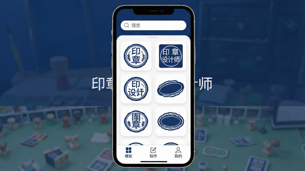 һ���ֻ���Ļչʾӡ�����ʦApp�������ͼƬ�������������������ơ�ӡ�����ʦ���������������ɫ���ɫ���䣬���������������м�չʾԲ�Ρ����Ρ���Բ�ζ���ӡ��ģ������ͼ���ײ��С�ģ�塱�����������ҵġ�����������ť�����岼�ּ������������ִ���ƽ����ϸ��Բ�󣬻��ʸɾ��޶���Ԫ��