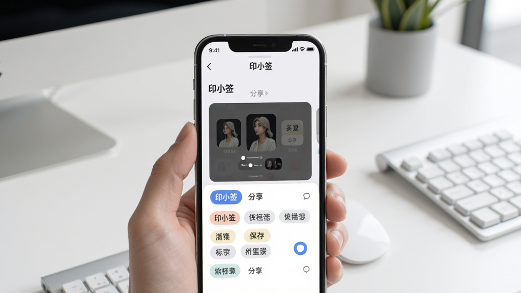 ����չʾ��ӡСǩ��App�ı�ǩ������������棬�ֻ���Ļ��ʾ�����˵����ѱ���ı�ǩ�б�������������İ칫���棬����ִ���Լ���������������ʸɾ��޶���Ԫ�ء�