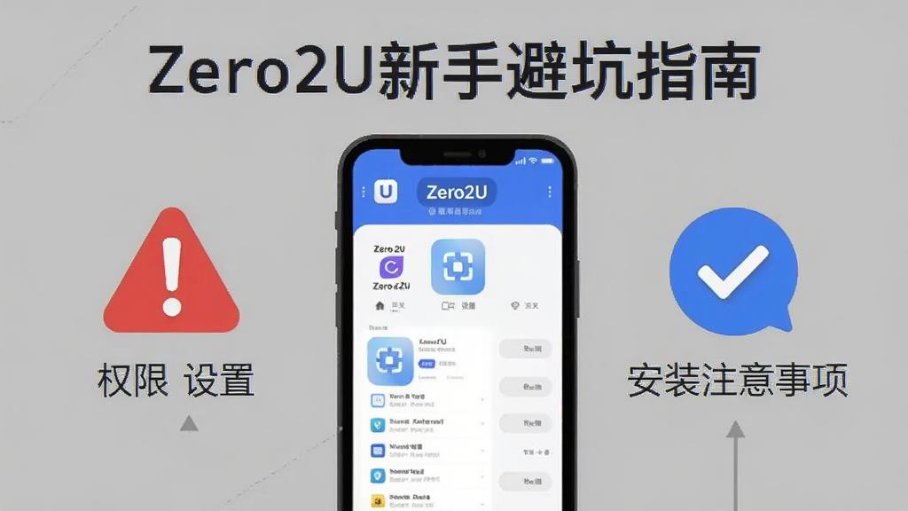 һ��չʾZero2U���ֱܿ�ָ�ϵ�ͼƬ���������ֻ���Ļ��ʾZero2UӦ�ý��棬�Ա��к�ɫ�ľ���ͼ�����ɫ����ʾͼ�꣬�ֱ��ע��Ȩ�����úͰ�װע����������Ǽ�Լ�Ļ�ɫ��������ƽ���������������޶���Ԫ��