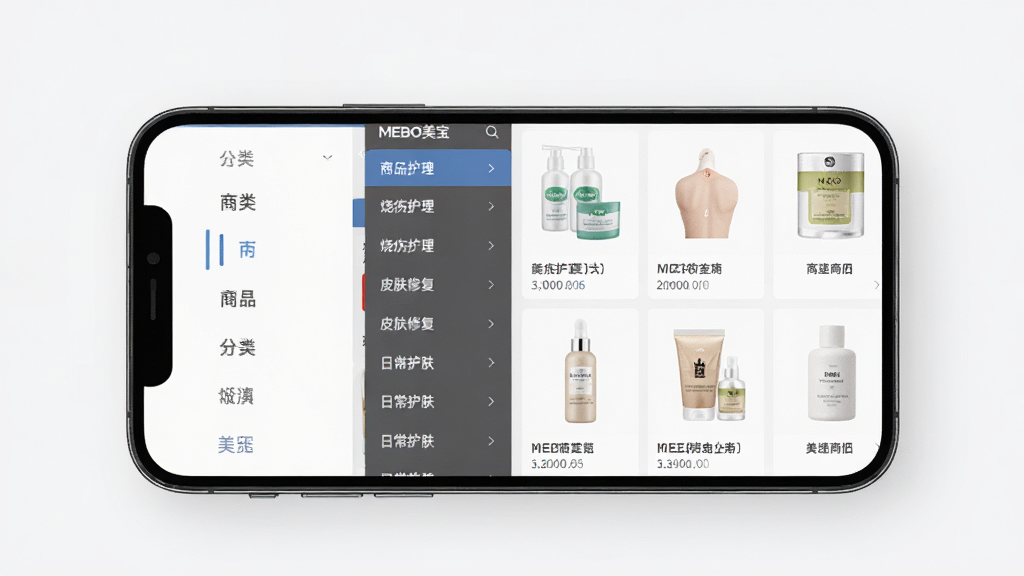 MEBO�����̳���Ʒ����ҳ��չʾ�������������ֻ���Ļ����Ļ����ʾMEBO�����̳�App����Ʒ������棬���Ϊ���ർ�������Ҳ�Ϊ��Ӧ�����µ���Ʒ�б����������˻�����Ƥ���޸����ճ������ȷ����ǩ���������룬�Ű�����������Լ�ִ���ϸ�ڸɾ��������������޶���Ԫ��