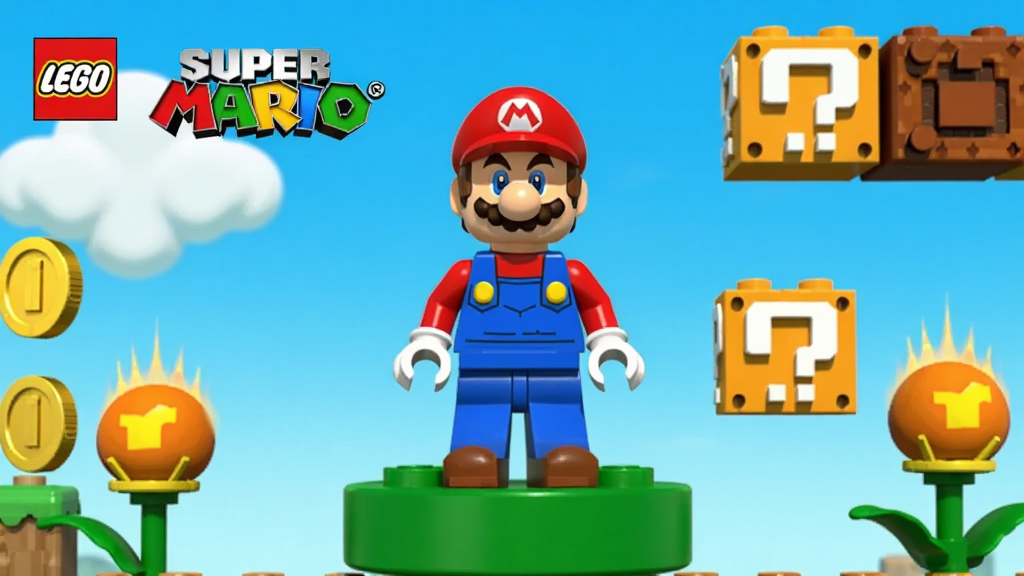 LEGO Super Mario Ӧ��������չʾ�������������ָ����������վ����ɫ�ܵ��ϣ�������ɫ��������ָ߻�ľ����������ƺ��ʺ�ש�飬��Χɢ���Ž�Һͻ��滨���ߣ�������Ϊ3D��ͨ��Ⱦ��ϸ�ھ��£����ʸɾ��������޶���Ԫ�ء�