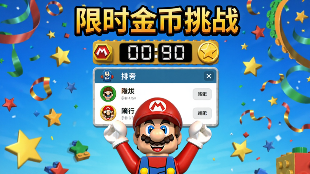 LEGO Super Mario ��ʱ��ս�ҳ�棬���涥���С���ʱ�����ս�������������ǵ���ʱ�����а񣬵ײ����ָ���������л����Ķ������󣬱���װ���Ųʴ������ǣ��������ϲ�죬������������������Ϣ��