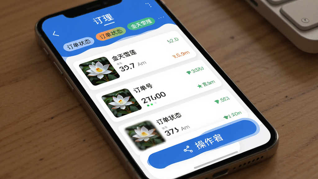 ������ѩ����App�����������棬������ʾ����״̬��ǩ���в�������Ƭ�б���������Ʒ����ͼ�������š�����״̬���ײ�������ť������������ɫ�����ֹ�����������ִ������ʸɾ����޶���Ԫ��