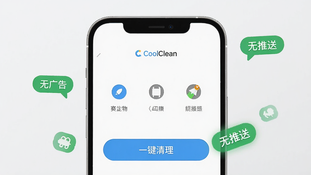 һ��չʾCoolClean�޹����ˬ�����AI����ͼ��������һ���ֻ���������д����Ļ����ʾCoolClean�������棬���漫���ֻ࣬�м�������ͼ���