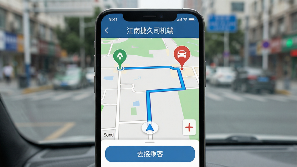 ���Ͻݾ�˾����APP�ڵ���������д���ֻ���Ļ��ʾ��ͼ·�ߣ������յ�����Ŀ��Ǳ����·������ɫ���߸�������Ļ�Ϸ��С����Ͻݾ�˾���ˡ��������·��С�ȥ�ӳ˿͡���ť�������ǳ��нֵ�ʵ���黯�����дʵ�����ʸɾ���ϸ���������޶���Ԫ��