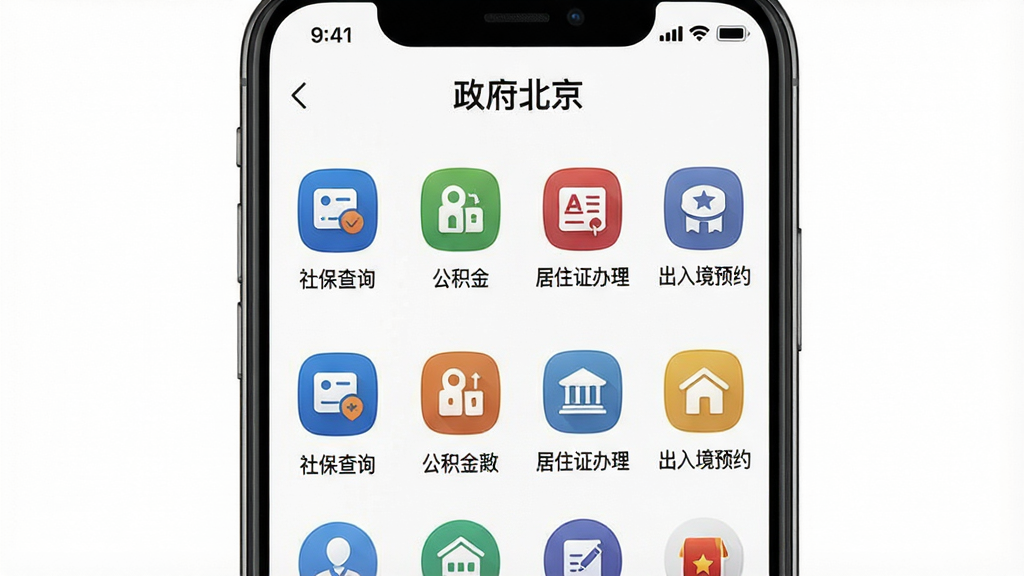 һ�š����ֱ�����App���������ҳ���ͼ�������������ֻ���Ļ����Ļ��չʾ���������е�����ͼ�꣬�������籣��ѯ�����������𡱡�����ס֤�������������뾳ԤԼ���ȣ�ÿ��ͼ���·������������ֱ�ǩ�������Ǵ����İ�ɫ����������죬���ʸɾ��޶���Ԫ��