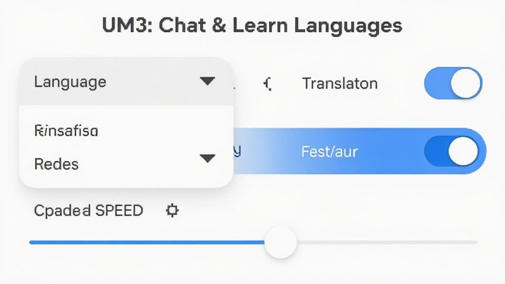 һ��չʾUM3: Chat & Learn Languages���ý�����ֻ���ͼ����������ʾ����ѡ�������˵������뿪�ذ�ť���ʶ����ٵ��ڻ����ѡ�����Ϊ��ɫ��ѡ������Ϊ���ɫ����ťΪ��ɫԲ�ǣ����岼�����룬����Լ�����ʸɾ����޶���Ԫ��