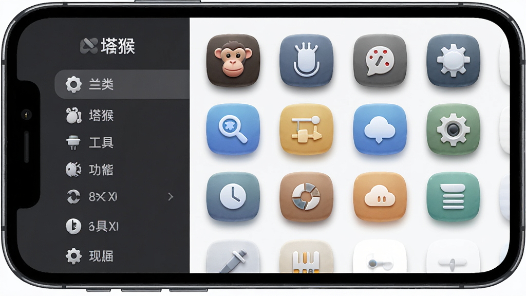 ���﹦�ܽ���չʾͼ������������һ���ֻ�չʾ������APP�Ĺ�������棬����������ǹ��ܷ��������ұ��Ǿ��幤��ͼ�����񣬷��Ϊ������дʵ�磬ϸ����ͼ��Բ�����Ҵ���΢С����Ӱ�ʸУ������������������ұ�����