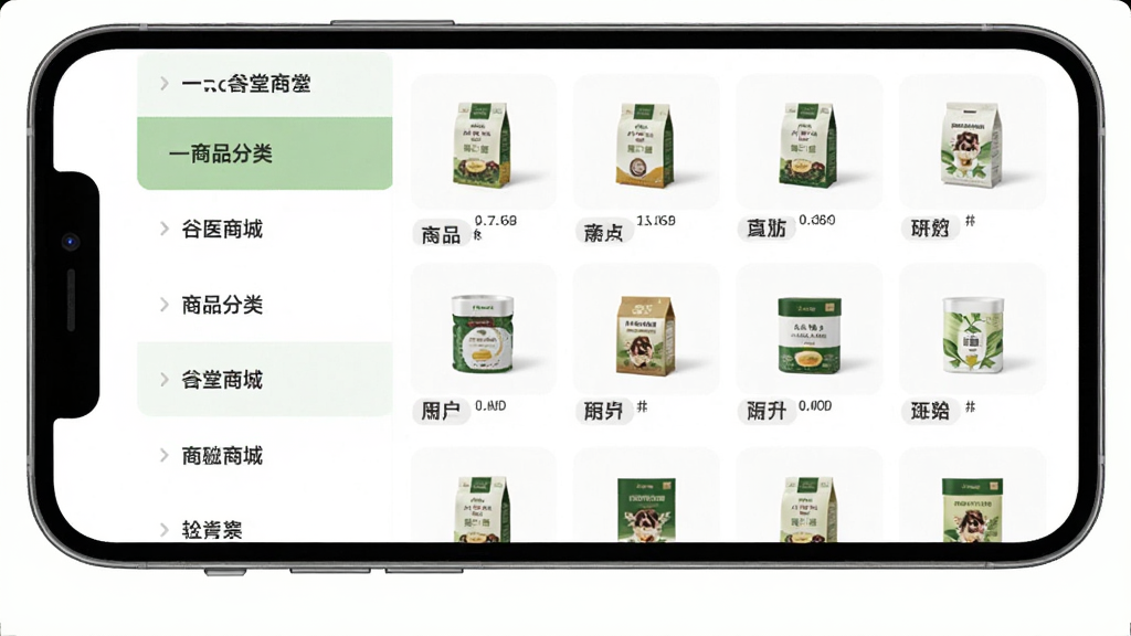 ��ҽ���̳�App��Ʒ����ҳ�棬�ֻ���Ļչʾ��������������˵������Ϊһ�������б����Ҳ�Ϊ��Ӧ��Ʒ����ͼ���񣬲������룬��ɫ��Ϊ��ɫ��ǳ��ɫ��������ִ������ʸɾ����޶���Ԫ��