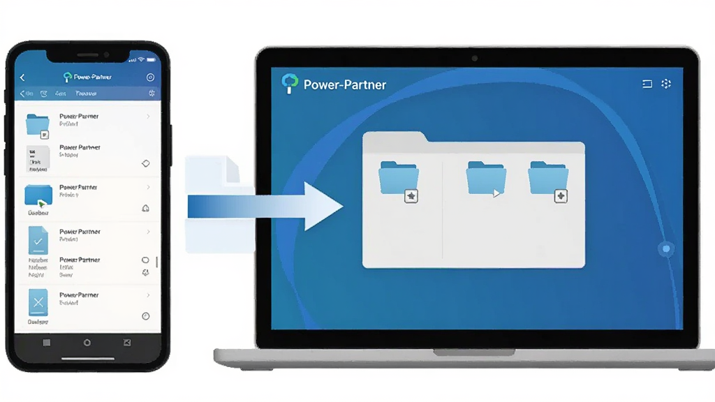һ��չʾPower-Partner���豸�ļ����书�ܵ�ʾ��ͼ������������ֻ���Ļ��ʾ�ļ��б����ұ��ǱʼǱ�������Ļ��ʾ�����ļ��У��м��м�ͷ��ʾ�ļ��������ߴ��䣬������С�Power-Partner����ʶ��������ƽ�����ʸɾ��޶���Ԫ��