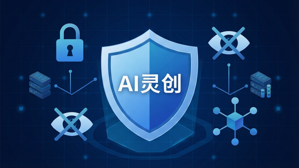 һ������AI�鴴��˽�������ܵ�ʾ��ͼ������������һ������ͼ�꣬������д�š�AI�鴴��������������Χ�����������۾������������ݽڵ�ȳ�����ţ�����������ɫ�Ƽ������񣬷��ȫ�ɿ������ֶԳƣ�ϸ�����������ʸɾ����޶���Ԫ�ء�