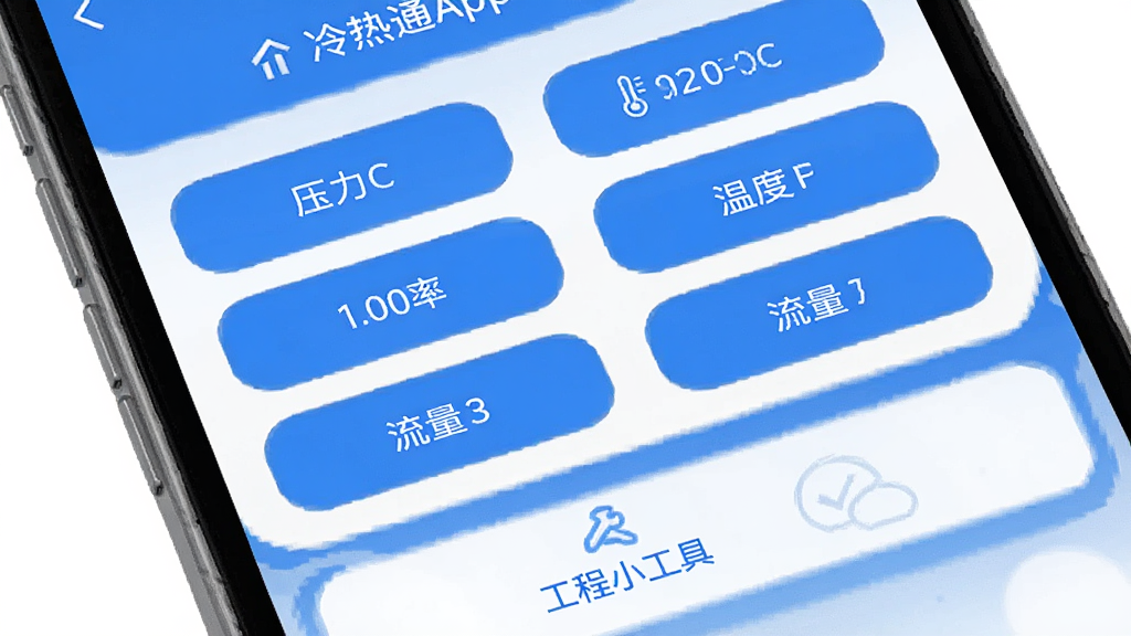 ����ͨApp�ĵ�λ�����빤��С���߽��棬�ֻ���Ļչʾ�ŵ�λ���㹦��ҳ�棬����ѹ�����¶ȡ����ʡ������Ȼ���ѡ�������������ɫΪ������ťԲ���������·��й���С������ڣ��������ִ���ƽ�����ʸɾ��޶���Ԫ��