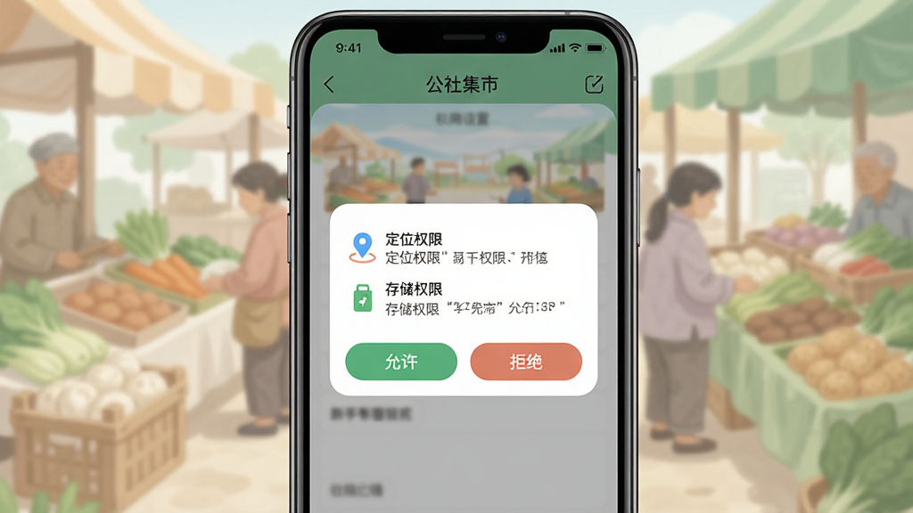 һ�š����缯�С�APP������������ҳ��ʾ��ͼ���ֻ���Ļ��ʾȨ�����󵯴��������С���λȨ�ޡ����洢Ȩ�ޡ���˵�����֣��·��С��������͡��ܾ�����ť�������࣬ɫ����ͣ������������޶���Ԫ��