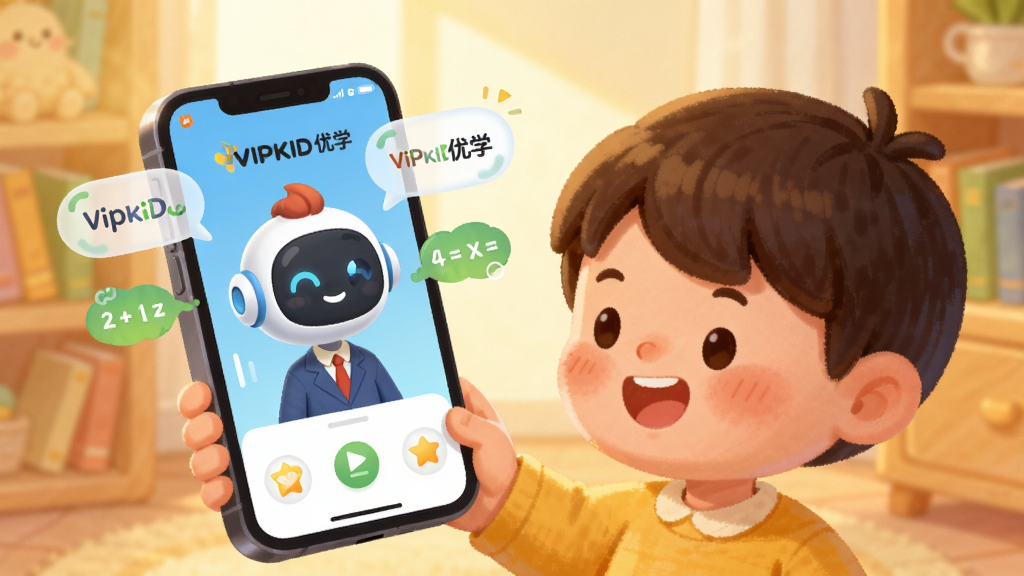 һ����桰VIPKID��ѧ��AI����ѧϰ�����Ĳ廭��������һ����ͨ����ĺ���������һ���ֻ�˵�����ֻ���Ļ����ʾ�š�VIPKID��ѧ����AI��ʦ������Ļ��Ʈ����Ӣ�ﵥ�ʺ���ѧ��ʽ�Ŀɰ����ݣ��������ϴ��ſ��ĵı��飬��������ܰ���鷿���������Ϊ��ů�����Ŀ�ͨ�廭��ϸ�ڰ�����͵Ĺ�Ӱ�������Ľ���Ԫ�أ����������ɾ����޶���Ԫ��