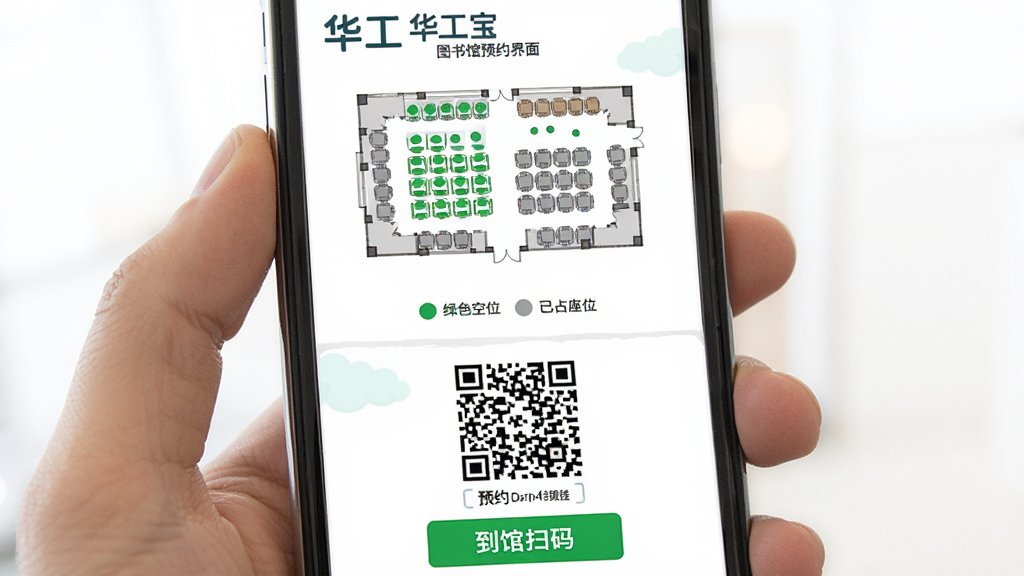 �����ǡ���������ͼ���ԤԼ���棬����Ϊ�Ϸ���ʾͼ���¥��ƽ��ͼ���м�����ɫ��λ�ͻ�ɫ��ռ��λ��ͼ��˵�����·���ԤԼ��ά��͵���ɨ�밴ť���Ű�ֱ�ۣ����Ϊ����У԰����ƣ�ϸ�ڴ���λͼ������ɫԲ���ʾ���У����ʸɾ��޶���Ԫ�أ��ֻ���Ļչʾ�ӽǣ�����Ϊ��ɫ��