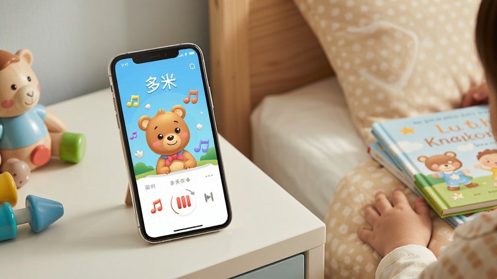 �������App���ֻ��ϲ��Ŷ���ĳ���ͼ��������һ���ֻ����ڶ�ͯ��ͷ���ϣ���Ļ��ʾ������ײ��Ž��棬�п�ͨС�ܺ������������Ա���С���ѵ���ߺͻ汾�����������ܰ�����Ϊ������Ӱ�磬����ɾ������ʸ��壬�޶���Ԫ��