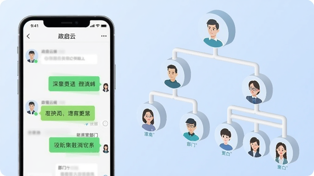 һ����ƽ�����Ĳ廭�����������һ���ֻ����棬��ʾ�������ơ��ļ�ʱͨѶ���촰�ڣ��Ҳ����������֯�ܹ���״ͼ�����������Ų�ͬ���ŵ�ͷ��ͼ�꣬��������͵Ľ�����ɫ��������ִ������ʸɾ������ֱ�ǩ�������޶���װ��