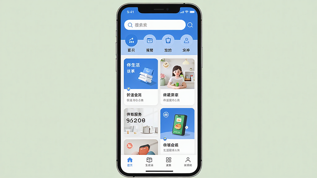 ������App������ȫòչʾ������������һ�������ֻ�����Ļ��ʾ������Ӧ����ҳ���������������͹��ܷ���ͼ�꣬�в����������Ƭʽ���֣��ײ������������ɼ�������ɫ��������Ϊ����������ִ�����ƽ����ƣ����ʸɾ��������޶���Ԫ��