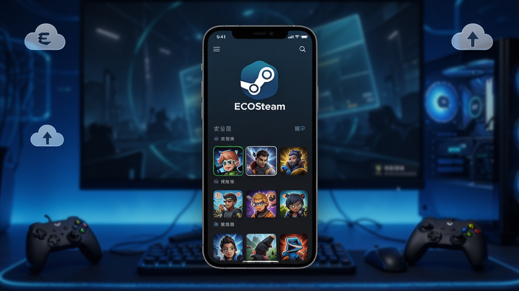 ECOSteam ����������չʾ��������������ɫ������ֻ���Ļ����Ļ����ʾ ECOSteam �� Logo ����Ϸ���б��������ǵ羺������ɫ��Ч�����ּ�࣬�Ű�����������ִ��Ƽ��У�ϸ������Ϸ�ֱ����ƶ�ͼ���׺�����ʸ���ɾ��޶���Ԫ��