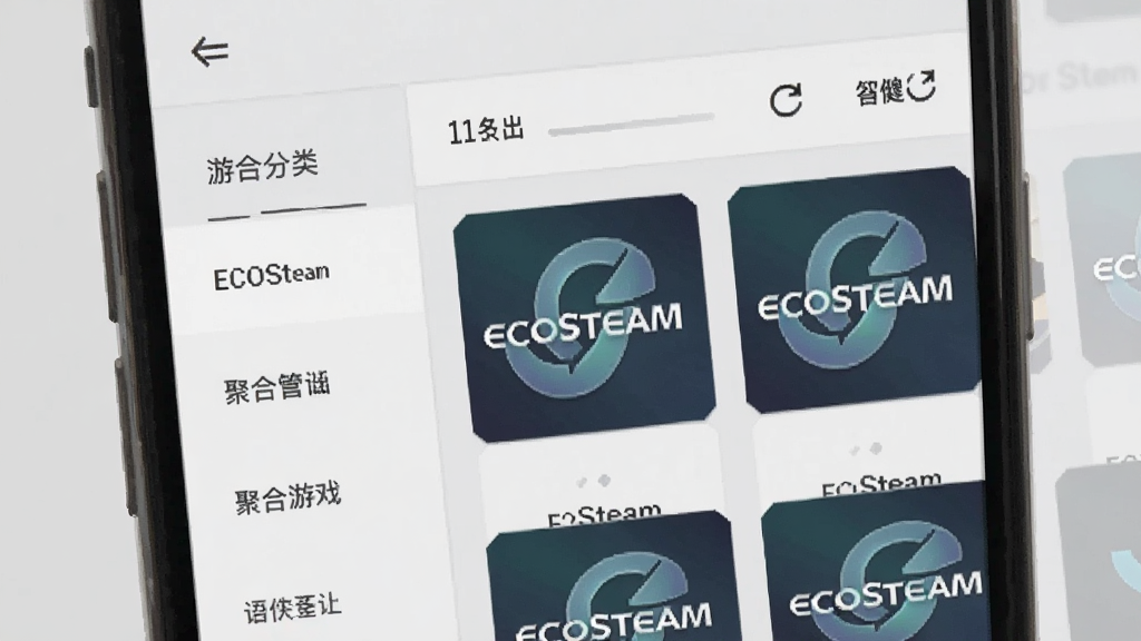 ECOSteam ���ܽ�����д������չʾ�ֻ���Ļ�ϵľۺϹ�����壬�������Ϸ�����ǩ���Ҳ�����Ϸ��Ƭ���񣬿�Ƭ���� ECOSteam ��ˮӡ����������Ϊǳ��ɫ������Ϊ���½ṹ������ƽ����ƣ�ϸ���м��ؽ�������ˢ��ͼ�꣬���������ɾ��޶���Ԫ��