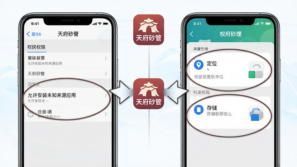 һ�š��츮ɰ�ܡ�APP��װ��Ȩ�����õ�ָ��ͼ�������Ϊ���������֣�������ֻ����ý���Ľ�ͼ���Ȧ���ˡ�������װδ֪��ԴӦ�á���ѡ��ұ���APPȨ�޹������棬Ȧ���ˡ���λ���͡��洢��Ȩ�ޣ����������м�ͷָʾ�������ֱ�ۣ����С��츮ɰ�ܡ�Сͼ�꣬�����������޶���װ��