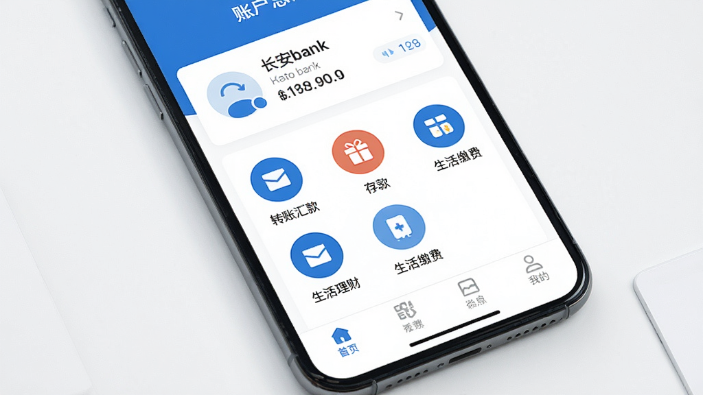 һ���ֻ���Ļ��д��չʾ������bank��APP�������棬��������ɫ�Ͱ�ɫΪ��ɫ����������ʾ�û��˻��������м�����������ת�˻������ơ�����ɷѵ�Բ��ͼ�꣬�ײ�������������࣬�����ɾ��޹�浯�����������ִ���Լ�������������޶���Ԫ�ء�