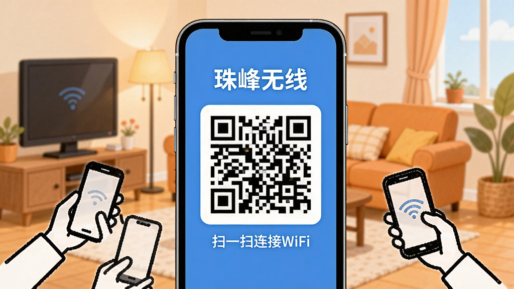 ������ߵ�WiFi�����������չʾͼ���ֻ���Ļ����ʾ��һ����ά�룬��ά���Ϸ�д�š�������ߡ����·��С�ɨһɨ����WiFi����������ʾ����Χ�м����������ֻ�׼��ɨ��ļ�ʻ���������������ܰ�ļҾӿ���������������ɻ��ã����ʸɾ����޶���Ԫ��