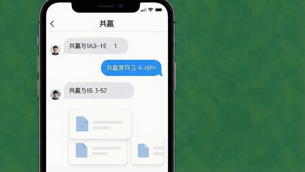 一张手机应用界面的截图风格图片,展示“共赢”APP的聊天界面,界面非常干净,只有对话气泡和文件卡片,没有任何广告横幅或弹窗,顶部标题栏写着“共赢”,背景是纯白色,风格简约现代,画质清晰