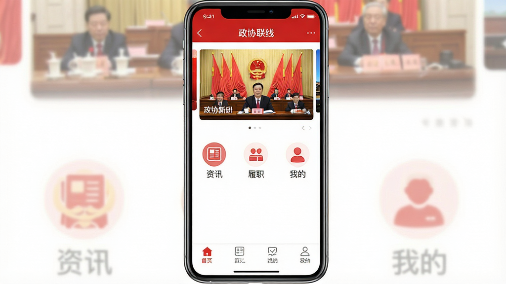 һ���ֻ�Ӧ�ý���չʾͼ�����������ǡ���Э���ߡ�APP����ҳ����������Э�����ֲ�ͼ���м������š���Ѷ������ְ�����ҵġ��ȹ������ͼ�꣬�ײ��ǵ�������������ɫ�Ժ�ɫ�Ͱ�ɫΪ���������ׯ�أ����������ɾ����޶���Ԫ��