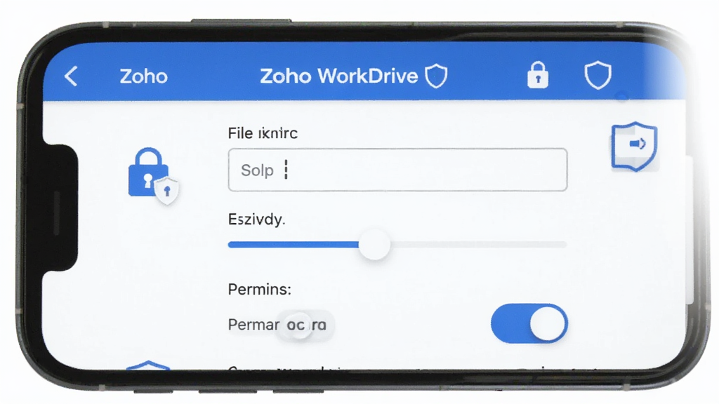 Zoho WorkDrive ��ȫ�������棬����������һ���ֻ���Ļ��ʾ�ļ�����������壬������������������Ч�ڻ����Ȩ�޿��ذ�ť�����������½ṹ������లȫ����ɫ��Ϊ��ɫ�Ͱ�ɫ��ϸ���Ƕ���ͼ�������ͼ���׺�����ʸɾ����޶���Ԫ�ء�