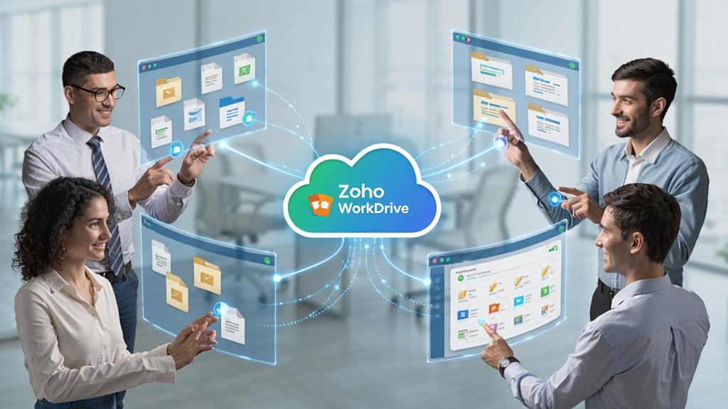 Zoho WorkDrive �Ŷ�Э�����������������Ǽ�����ְͬҵ����ͨ�������ڿ��е�ȫϢ��Ļ���ӵ�һ��������ͼ�꣬ͼ����д�� 