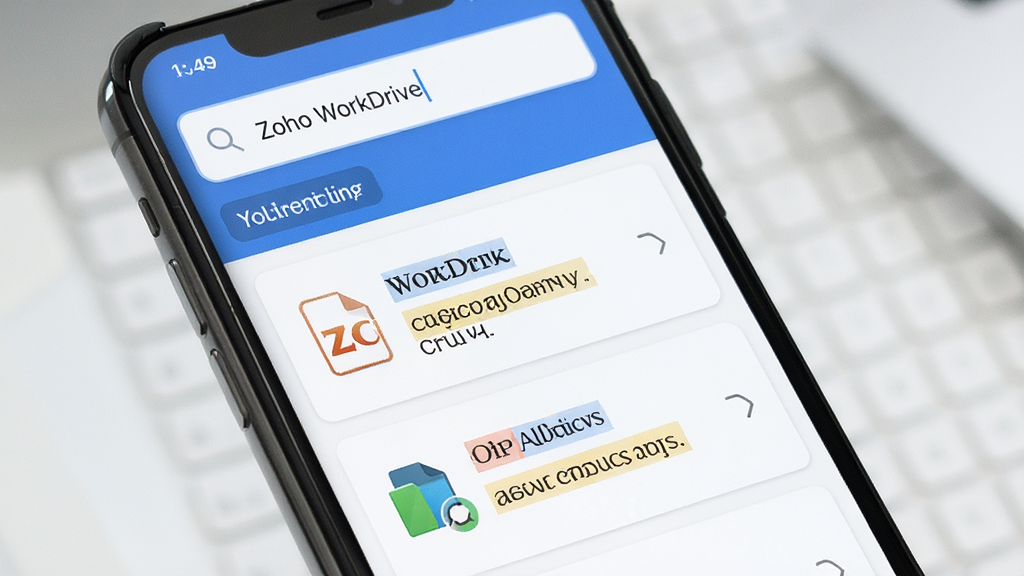 Zoho WorkDrive ������������չʾ�������������ֻ���Ļ�ϵ�����������ؼ��ʺ��·��г����ƥ����ļ���Ƭ����Ƭ�����ļ�����ͼ�������ժҪ������ʾ�������Ǵ�ֱ�б�������ִ�ֱ�ۣ�ϸ���ǷŴ�ͼ��ͱ�ǩ�������������ɾ��޶���Ԫ�ء�